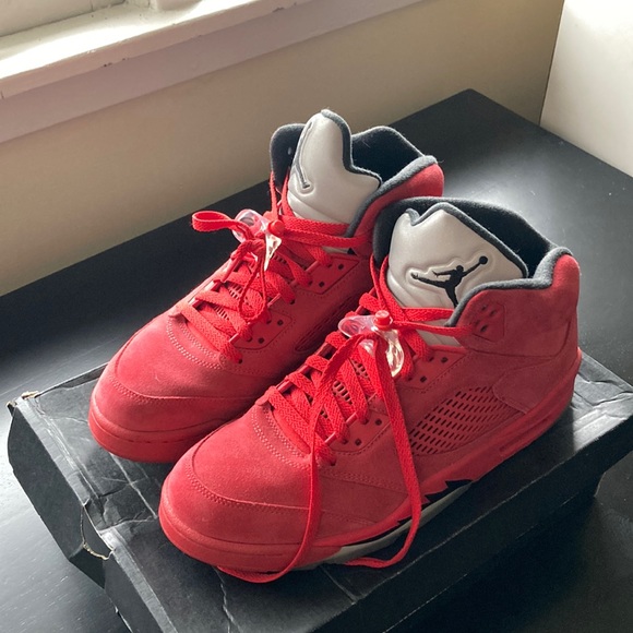 All red velvet Air Jordan 5s